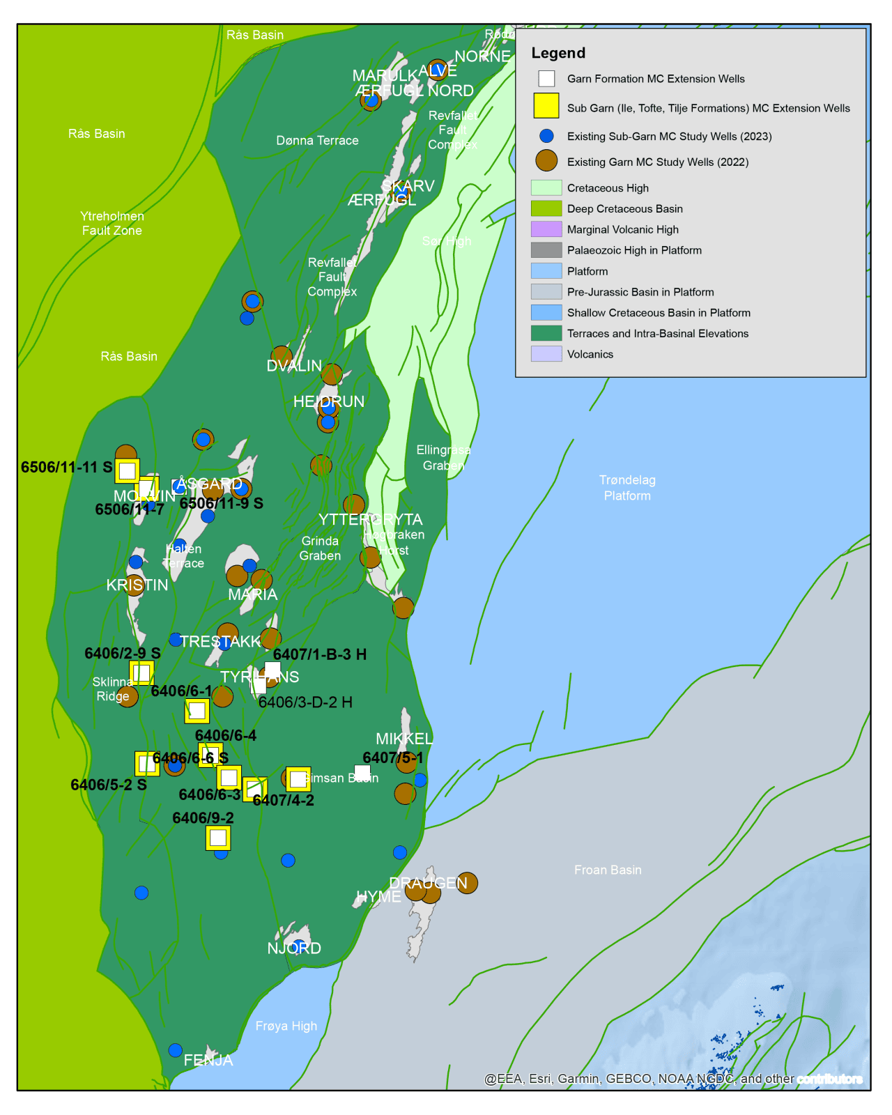 A West and Southwesterly Extension, to the Garn and Sub Garn Formations Reservoir Quality Studies Map